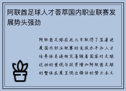 阿联酋足球人才荟萃国内职业联赛发展势头强劲